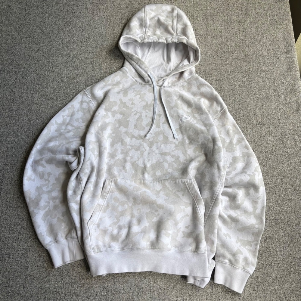 Nike‎ Hoodie Mens XL White Camo Club Fleece Pullover Sweatshirt Camouflage Logo